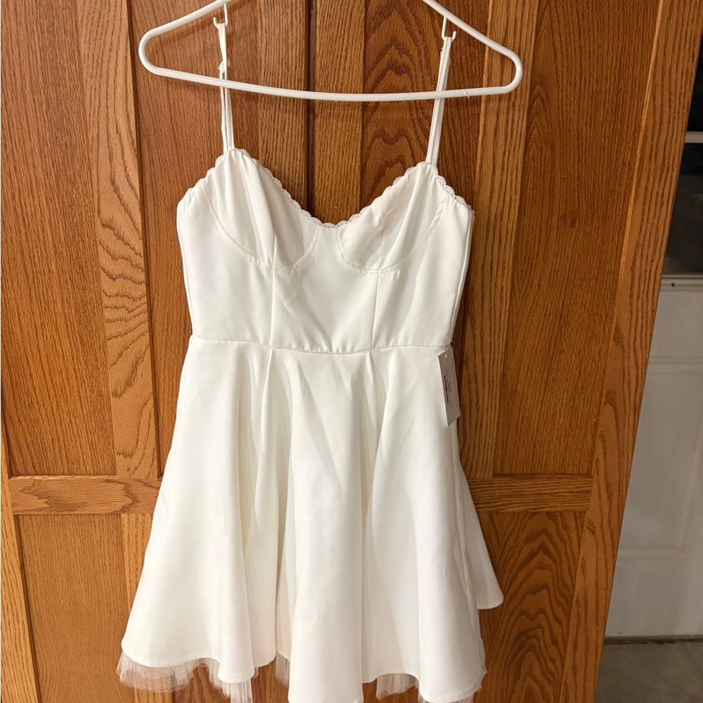 White Spaghetti Strap Fit-and-Flare Mini Dress